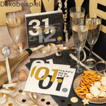 20er Pack Servietten Silvester, Neujahr, Zahlen in Schwarz/Gold, 33 x 33 cm 20er Pack Servietten Silvester, Neujahr, Zahlen in Schwarz/Gold, 33 x 33 cm.