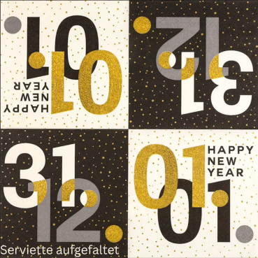 20er Pack Servietten Silvester, Neujahr, Zahlen in Schwarz/Gold, 33 x 33 cm 20er Pack Servietten Silvester, Neujahr, Zahlen in Schwarz/Gold, 33 x 33 cm.