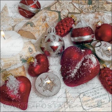 20er Pack Servietten Weihnachten, Christbaumschmuck in Rot, 33 x 33 cm