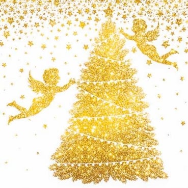 20er Pack Servietten Engel, Weihnachtsbaum, Sterne in Gold, 33 x 33 cm