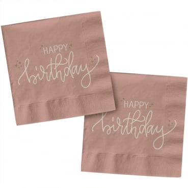 20er Pack Servietten Geburtstag, -Happy Birthday- in Blush, 33 x 33 cm