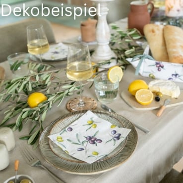 20er Pack Servietten Olivenzweige, 33 x 33 cm Mediterranes Dekobeispiel mit den Servietten Olivenzweige, 33 x 33 cm.