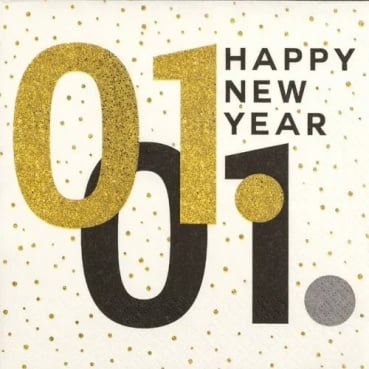 20er Pack Servietten Silvester, Neujahr, Zahlen in Schwarz/Gold, 33 x 33 cm 20er Pack Servietten Silvester, Neujahr, Zahlen in Schwarz/Gold, 33 x 33 cm