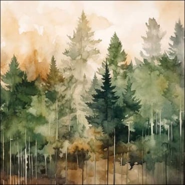 20er Pack Servietten Wald Aquarell in Grün, 33 x 33 cm