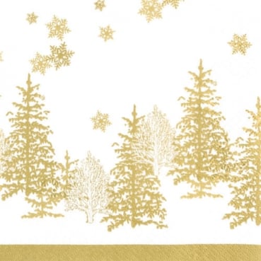 20er Pack Servietten Weihnachten, Winterwald in Gold/Weiß, 33 x 33 cm