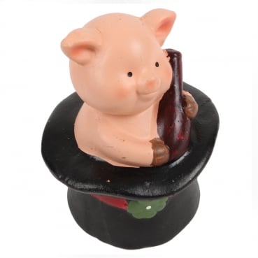 Silvester Glücksschwein im Zylinder mit Sektflasche, 10,5 cm Silvester Glücksschwein im Zylinder mit Sektflasche, 10,5 cm.