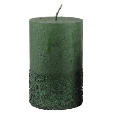 Stumpenkerze Rustic, Calla, Weihnachten in Dunkelgrün mit Glitzer, 110 x 70 mm Stumpenkerze Rustic, Calla, Weihnachten in Dunkelgrün mit Glitzer, 110 x 70 mm