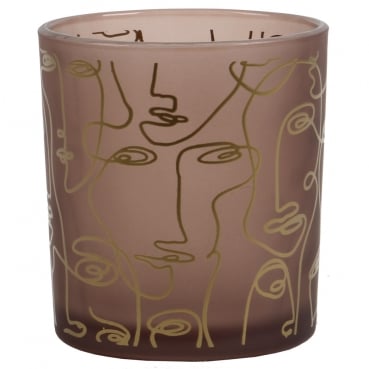 Teelichtglas Gesichter in Braun/Gold, 80 mm Teelichtglas Gesichter in Braun/Gold, 80 mm.