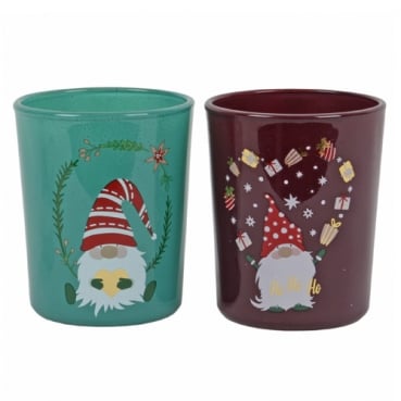 2er Set Teelichtgläser Weihnachten, Wichtel, inkl. 3 Teelichter, 67 mm