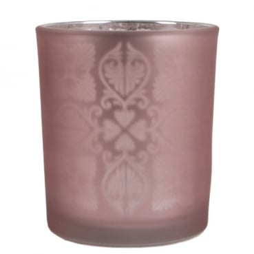 Teelichtglas Ornamente in Hellrosa matt, verspiegelt, 83 mm