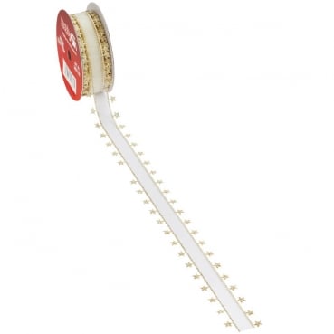 10 Meter Tischband Weihnachten, Sterne in Gold/Creme, 25 mm