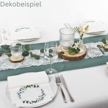 54-teiliges Tischdeko Paket Hochzeit "Eukalyptus Romantik" Dekobeispiel mit dem Tischdeko Paket Hochzeit