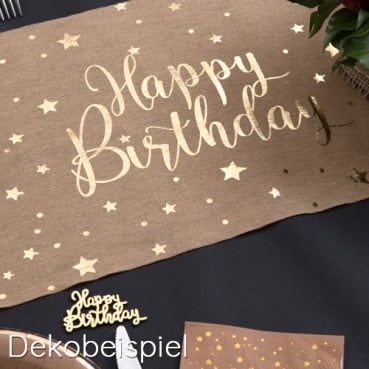 3 Meter Baumwoll Tischläufer Geburtstag -Happy Birthday- in Hellbraun/Gold, 28 cm Dekobeispiel 3 Meter Baumwoll Tischläufer Geburtstag -Happy Birthday- in Hellbraun/Gold, 28 cm.