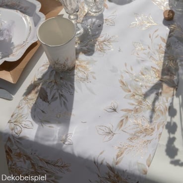 3 Meter Stoff Tischläufer Blätterdesign in Taupe/Gold, 28 cm Dekobeispiel für Stoff Tischläufer Blätterdesign in Taupe/Gold, 28 cm.