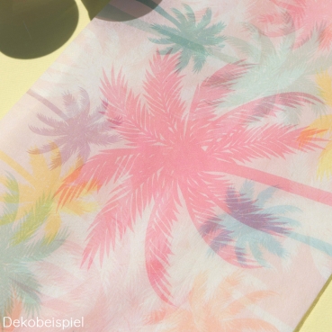 5 Meter Vlies Tischläufer Sommer, Bunte Palmen, 30 cm Dekobeispiel für den Tischläufer Sommer, Bunte Palmen, 30 cm.
