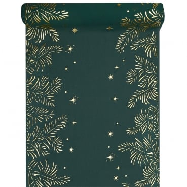 2,5 Meter Tischläufer hauchdünn, Weihnachten, Blätter in Tannengrün/Gold, 27 cm 2,5 Meter Tischläufer hauchdünn, Weihnachten, Blätter in Tannengrün/Gold, 27 cm
