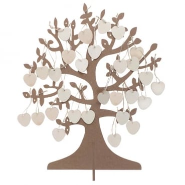 Holz Wunschbaum, Gästebuch, Hochzeit, Geburtstag mit 50 Holzherzen zum Beschriften, 48,5 cm Dekobeispiel für den Holz Wunschbaum, Gästebuch, Hochzeit mit 50 Holzherzen zum Beschriften, 48,5 cm.