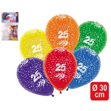 5er Pack Zahlenluftballons 25, Geburtstag, Jubiläum, bunt