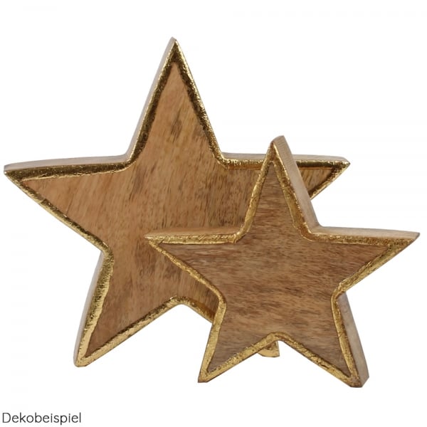 Mangoholz Stern, Weihnachten, mit Rand in Gold, 13,5 cm und 18 cm..