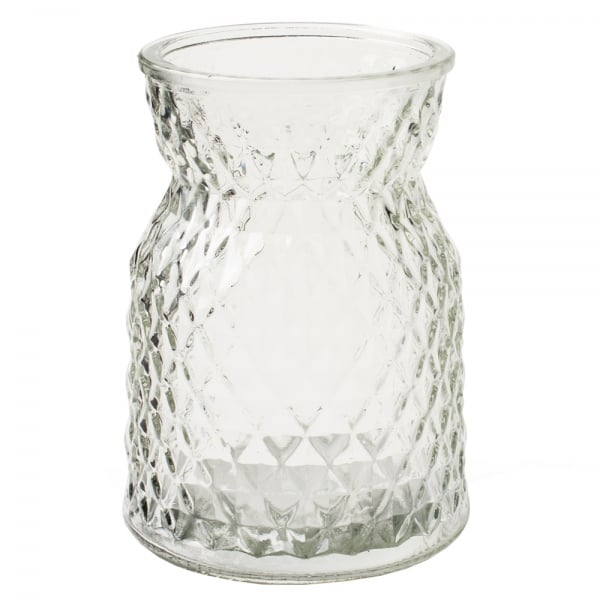 Glas Vase mit Rautenmuster, klar, 13,5 cm.