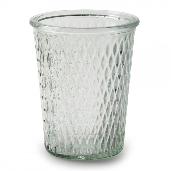 Glas Windlicht, Vase mit kleinen Rauten, klar, 12,5 cm.