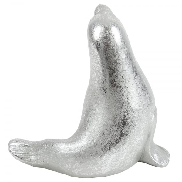 Dekofigur Seehund in Silber, 12,5 cm, Rückseite.