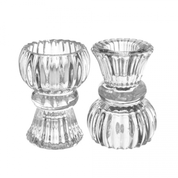 Glas Kerzenhalter Romantik, 2 in 1 für Spitzkerzen, Leuchterkerzen, Teelichter, klar.