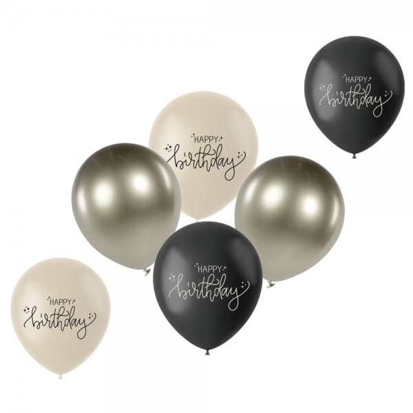 Design Luftballon Set Elegant Noir, Geburtstag -Happy Birthday-.