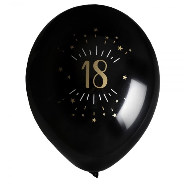 8 Luftballons Geburtstag -18- in Schwarz/Gold.