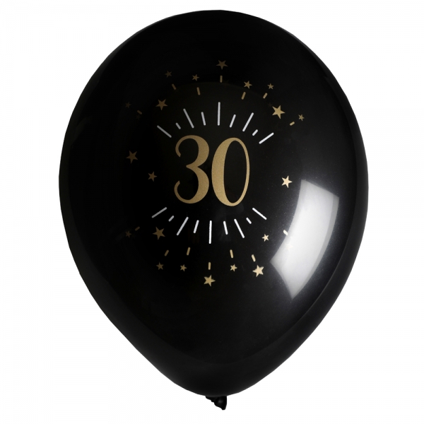 8 Luftballons Geburtstag -30- in Schwarz/Gold.