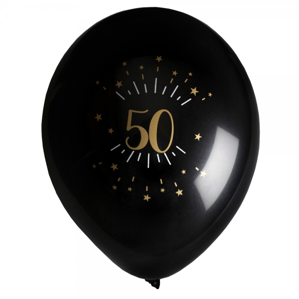 8 Luftballons Geburtstag -50- in Schwarz/Gold.