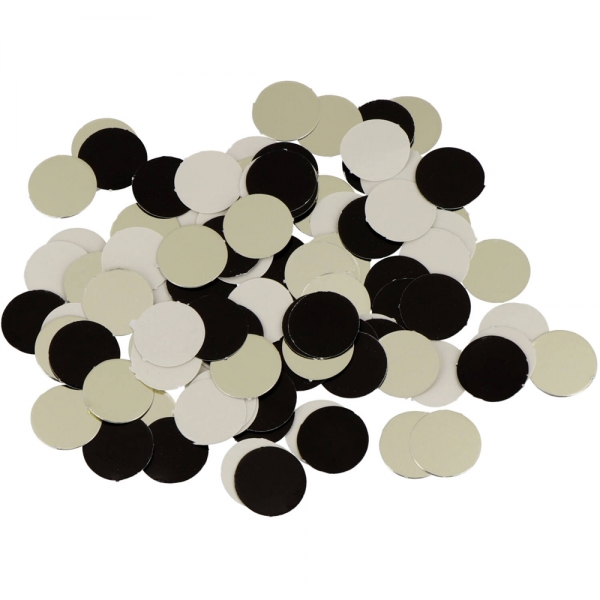 100 Papier Konfetti Punkte in Schwarz/Beige/Champagner, 15 mm.