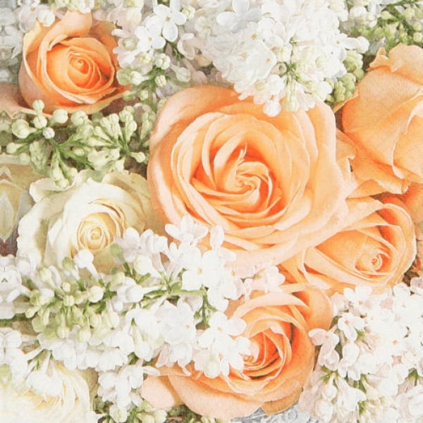 20er Pack Servietten Hochzeit, Rosen in Apricot, 33 x 33 cm.