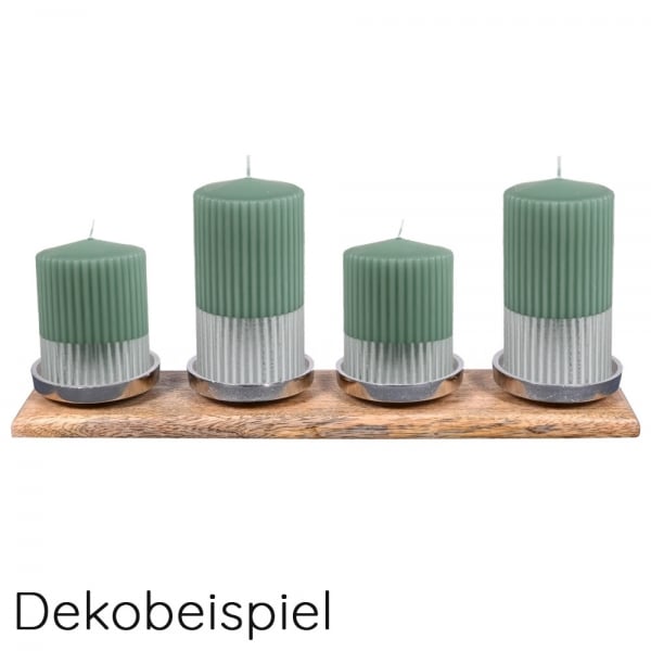 Dekobeispiel Adventskranz Holzbrett mit 4 Metall Kerzenhaltern, in Braun/Silber, 42 cm