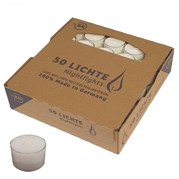 50er Pack Teelichter weiß, transparente Hülle, 8 h Brenndauer