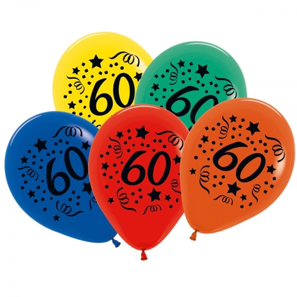 7 Zahlenluftballons 60, Geburtstag, Jubiläum, bunt.