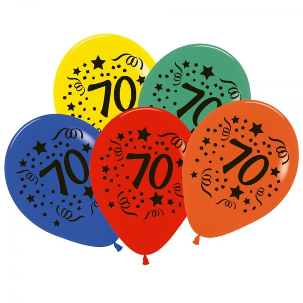 7 Zahlenluftballons 70, Geburtstag, Jubiläum, bunt.