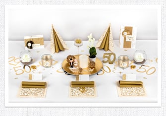 Goldene Hochzeit Tischdeko in Gold-Weiß