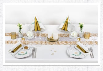 Tischdeko in Weiß-Gold