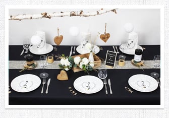 Tischdeko Hochzeit Black & Wood